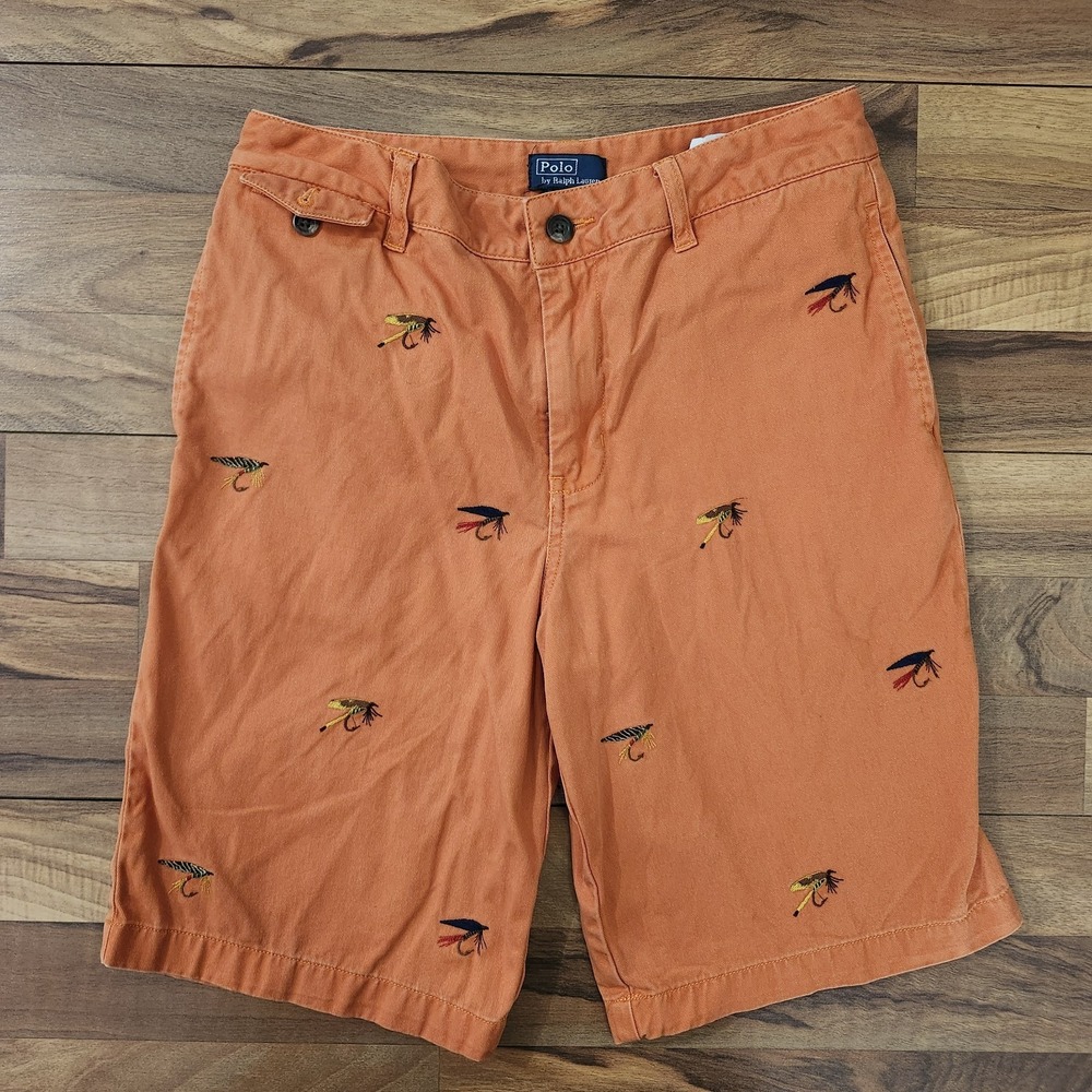 Polo Ralph Lauren Chino Shorts Kids Fishing Tackle Motif Embroidered Size 16